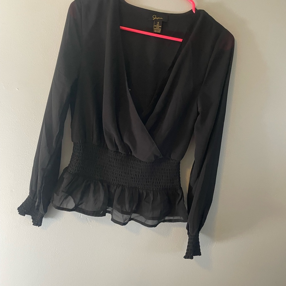 Gaze Black Smocked Waist Blouse